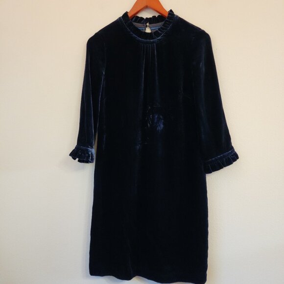 Boden Dresses & Skirts - Boden Velvet Navy Blue Adora Knee Length High Neck 3/4 slv Dress Women 2R US